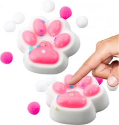 Antistresový squishy gniotek kočičí tlapka bílá a růžová s třpytkami