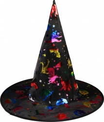 čarodějnický klobouk s holografickými vzory