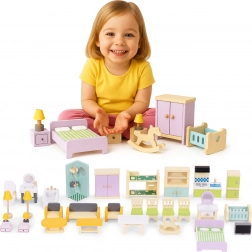 Dřevěný nábytek do domečku pro panenky – sada 30 kusů