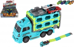 Plastový kamion přepravník aut na setrvačník 22 cm + 2 sportovní autíčka