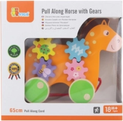 Dřevěný tahací koník s ozubenými kolečky