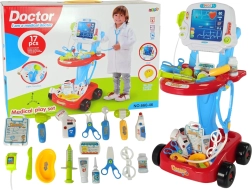 Lékařský vozík se stolkem a EKG, 17dílná dětská sada