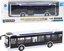 Kovový městský autobus se světly a zvuky 1:42 bílý
