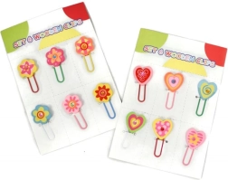 Dřevěné kancelářské sponky srdíčka nebo květinky, sada 6 ks