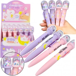 Kuličkové pero s třpytivou kopulí a figurkou jednorožce s modrým inkoustem