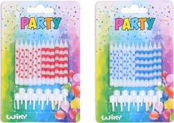 Narozeninové svíčky s puntíky a proužky, 12 ks + stojánky