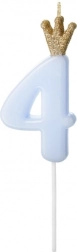 Narozeninová svíčka modrá s korunkou číslo 4