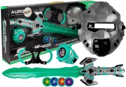 Kosmická sada hraček se světelným mečem, maskou a vystřelovačem disků