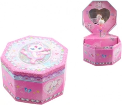 Růžová hrací šperkovnice s baletkou a zrcátkem