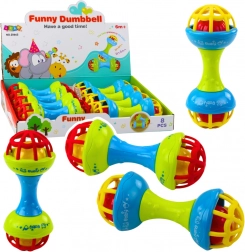 Chrastítko a kousátko pro miminka ve tvaru činky, barevné