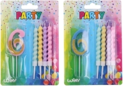Párty svíčka číslo 6 a 4 ks svíček