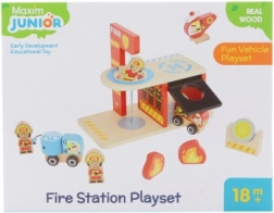 Maxim Hasičská stanice – dřevěná sada s garáží, auty a vrtulníkem