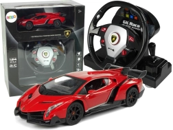 Rc auto lamborghini veneno 1:24 s volantem, zvuky a světly – červené