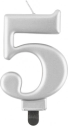 Svíčka na dort stříbrná číslo 5
