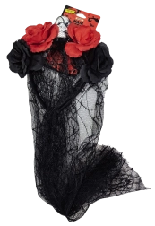 Halloween čelenka se závojem, růžemi a lebkou - 1 kus