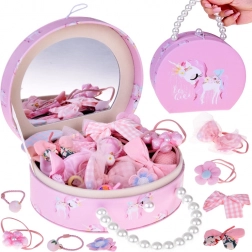 Roztomilá šperkovnice z eko kůže s zrcátkem a sadou ozdob do vlasů