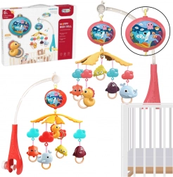 Dětská kolotoč nad postýlku s projektorem a dálkovým ovládáním – červená