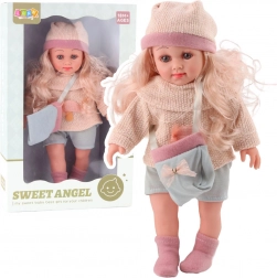 Lalka Sweet Angel v pleteném svetříku s kabelkou a čepičkou 36 cm