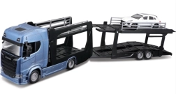 Bburago Street Fire kamion Scania 770S s návěsem a Porsche Macan 1:43