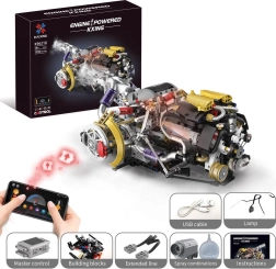 Stavebnice motoru s USB, LED světlem a kouřovým efektem (1394 dílů)