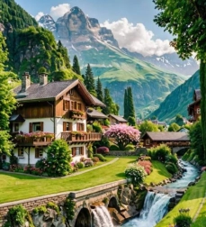Diamantové malování Dům ve Švýcarských horách 30x40 cm