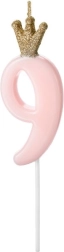 Dortová svíčka růžová s korunkou – číslo 9