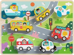Tooky Toy dřevěná montessori vkládačka – dopravní prostředky (7 dílků)