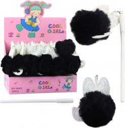 Gelové pero s černým bambulkou modrý inkoust 17cm 0,5mm