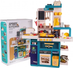 Dětská interaktivní kuchyňka s párou, světly a zvuky, 80 dílů – Modrá