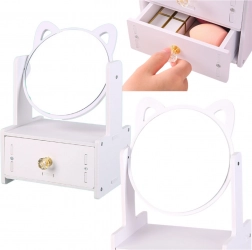 Mini toaletní zrcadlo s dřevěnou zásuvkou, bílé