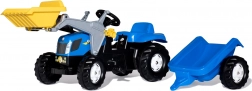 Šlapací traktor s přední lžící a přívěsem ROLLY TOYS NEW HOLLAND, modrý