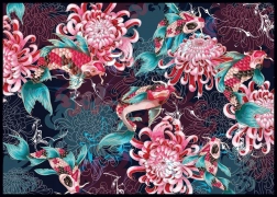 Puzzle Secret Garden: Koi kapři a chryzantémy 1000 dílků