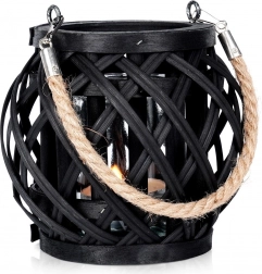 Bambusový černý lampion na svíčku 14,5 × 14 cm