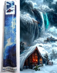 Diamantové malování Chata v zimě 80x40 cm