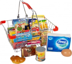 Kovový nákupní košík s maketami potravin small foot