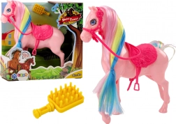 Figurka Koně s Barevnou Hřívou a Růžovým Sedlem