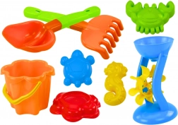 Barevná sada pískových hraček s mlýnkem a formičkami