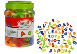 Magnetická písmenka a číslice v dóze 78 prvků