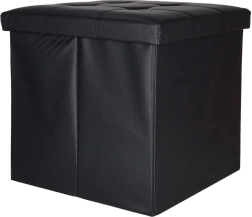 Skládací taburet s úložným prostorem z ekokůže 38 × 38 × 36 cm černý