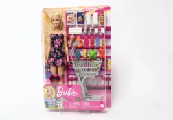 Barbie lalka na nákupech s vozíkem a doplňky