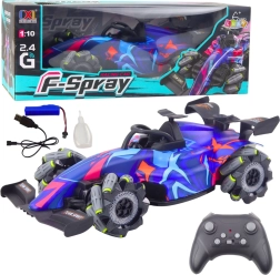 Rc závodní auto 1:10 s efektem páry, světly a ovládáním 2.4 GHz – modré