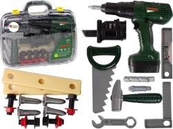 Dětská sada nářadí s kufříkem a zelenou vrtačkou na baterie