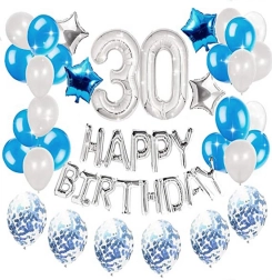 Sada balónků na 30. narozeniny - stříbrná - modrá