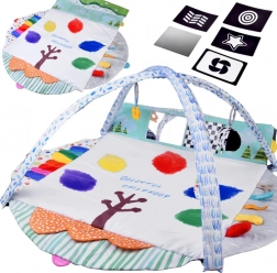 Velká interaktivní kruhová dětská hrací podložka 2v1 s oblouky a kontrastními kartami