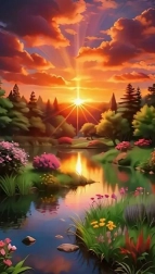 Diamantové malování západ slunce nad lesem 30 × 40 cm