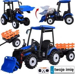 Elektrický traktor pro děti s přívěsem a lžící 24V – Modrá