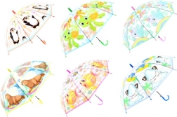 Dětský vystřelovací deštník s veselými zvířátky, průhledný kupolový