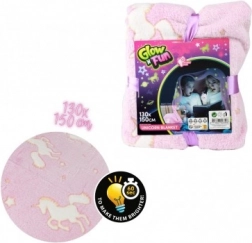 Plyšová svítící deka s jednorožci 130 × 150 cm růžová