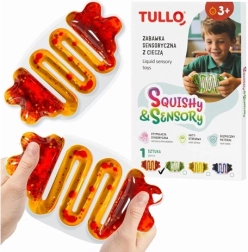 Senzorický mačkací míček s tekutinou a třpytkami – pomerančový