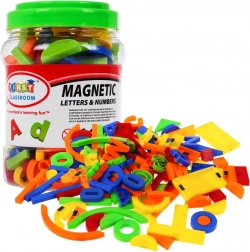 Sada barevných magnetických písmen, číslic a tvarů 128 ks